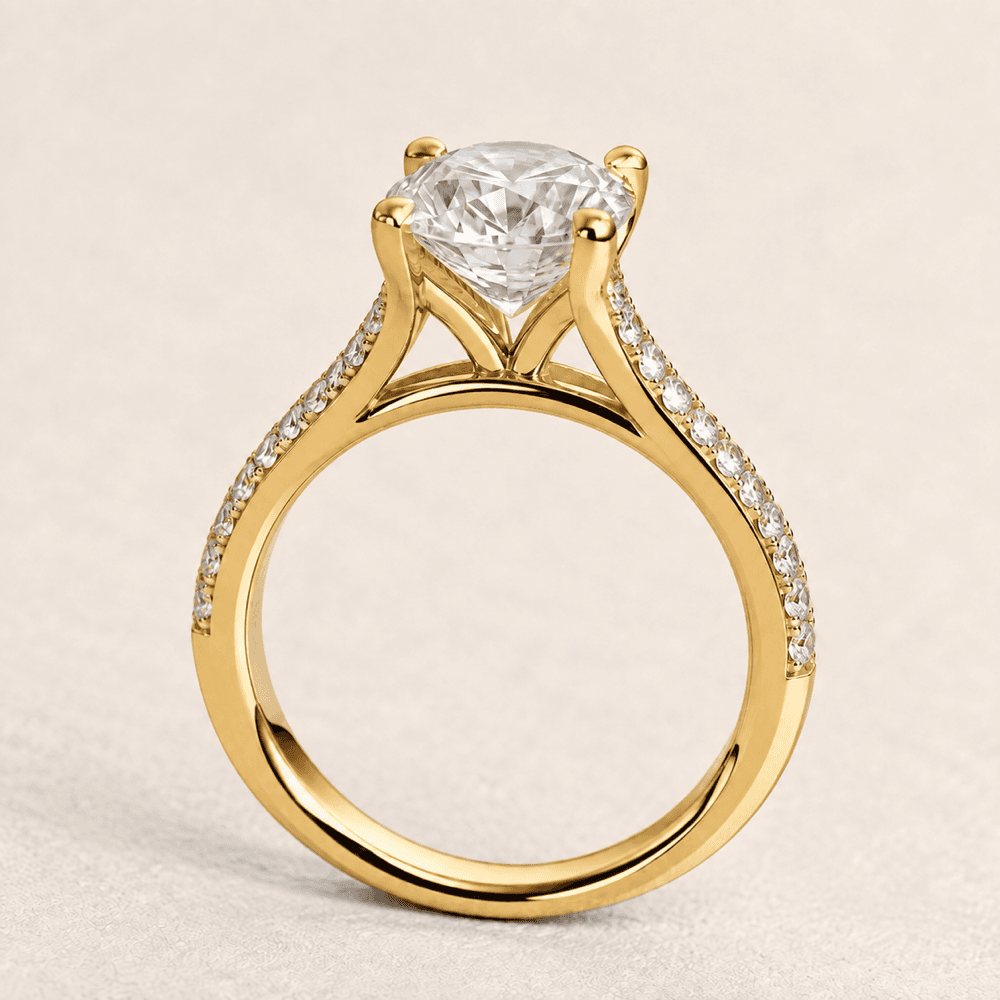 Realistic cathedral setting diamond ring example