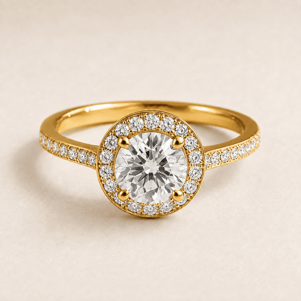 Realistic halo setting diamond ring example
